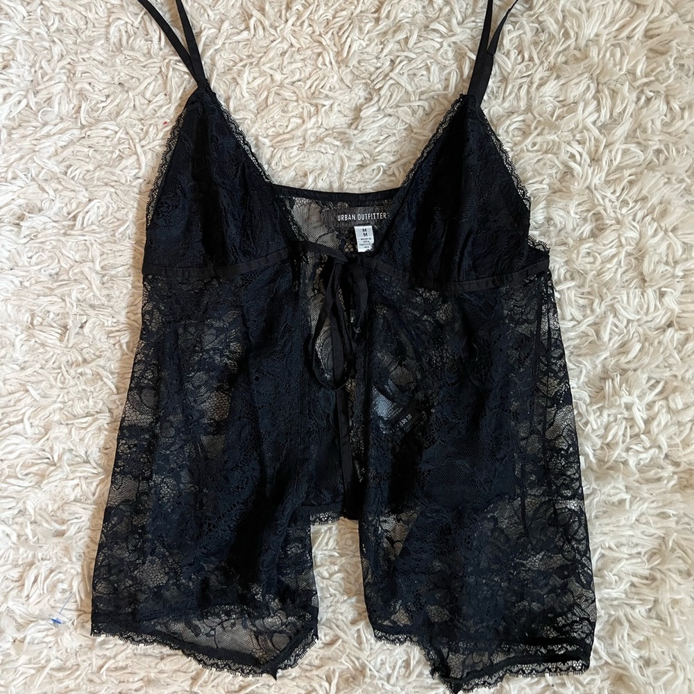 Urban Outfitters Black Lace Top With Tie Front